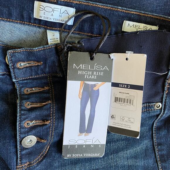 NEW SOFIA JEANS High Rise Melisa Flare Denim Jeans Dark Blue Wash Size 2 - Picture 5 of 5